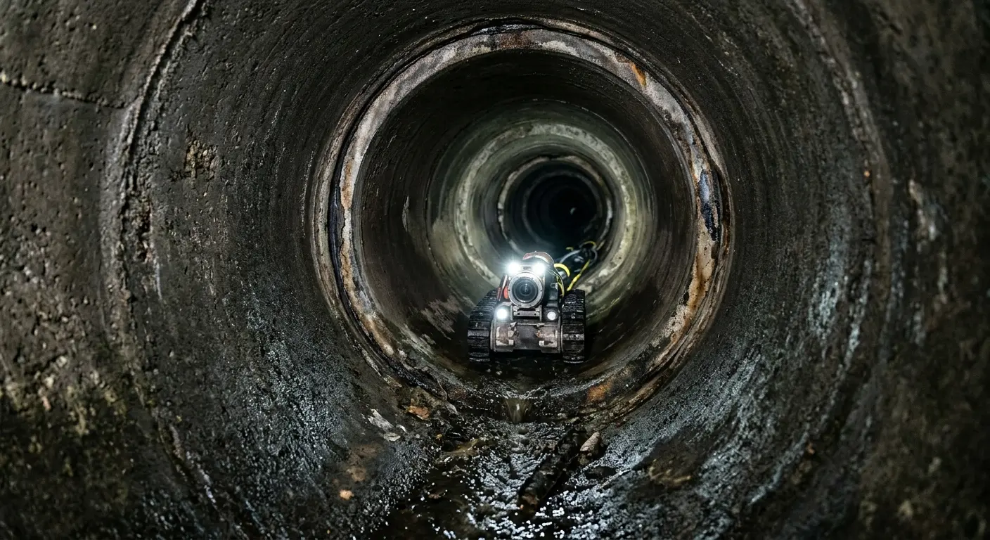 Robotic sewer camera inspecting pipe interior for Sewer Line Cleaning in Hamilton